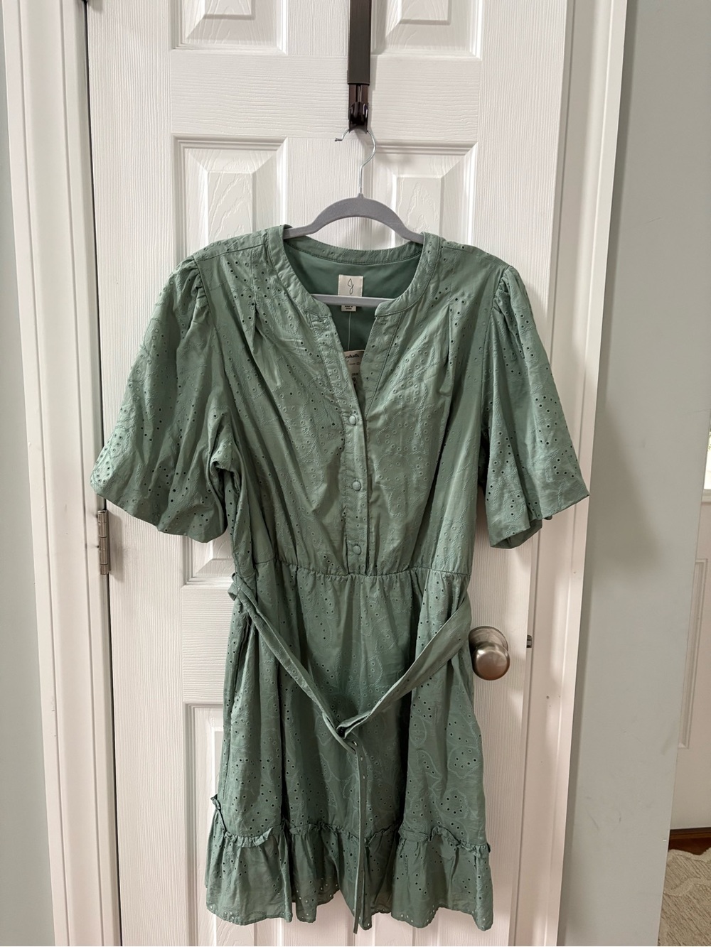 Joie Sage Green Eyelet Button-Front Mini Dress